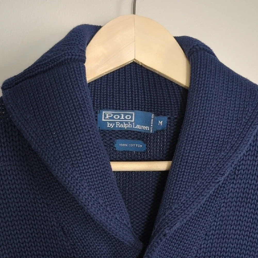 Polo Ralph Lauren Navy‎ Blue Cardigan Sweater Preppy Quiet Luxury Men's Medium